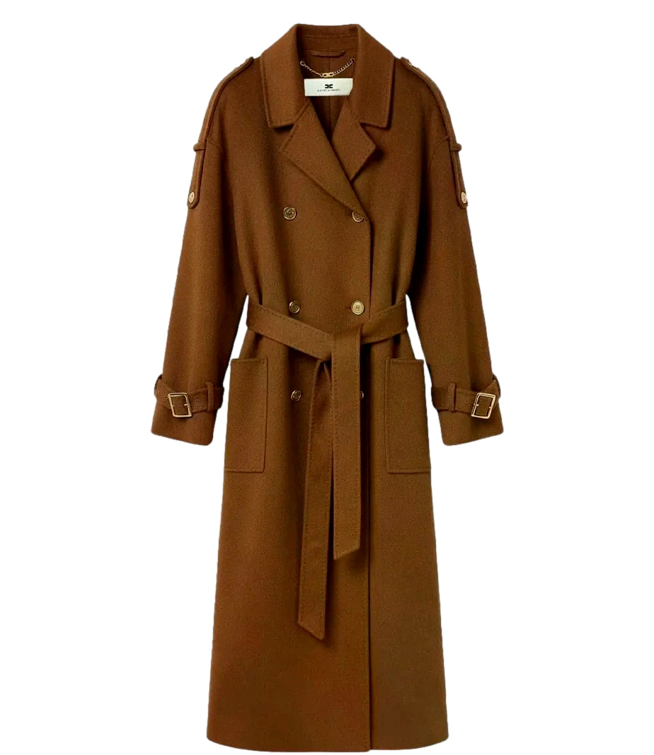 Cappotto Elisabetta Franchi in lana marrone sigaro donna