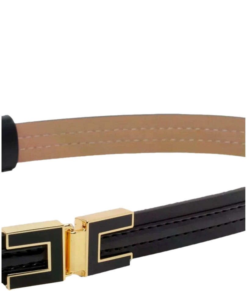 Cintura Elisabetta Franchi Slim con Fibbia Logo Dorata Nero