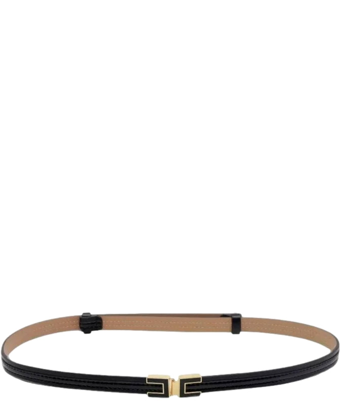 Cintura Elisabetta Franchi Slim con Fibbia Logo Dorata Nero