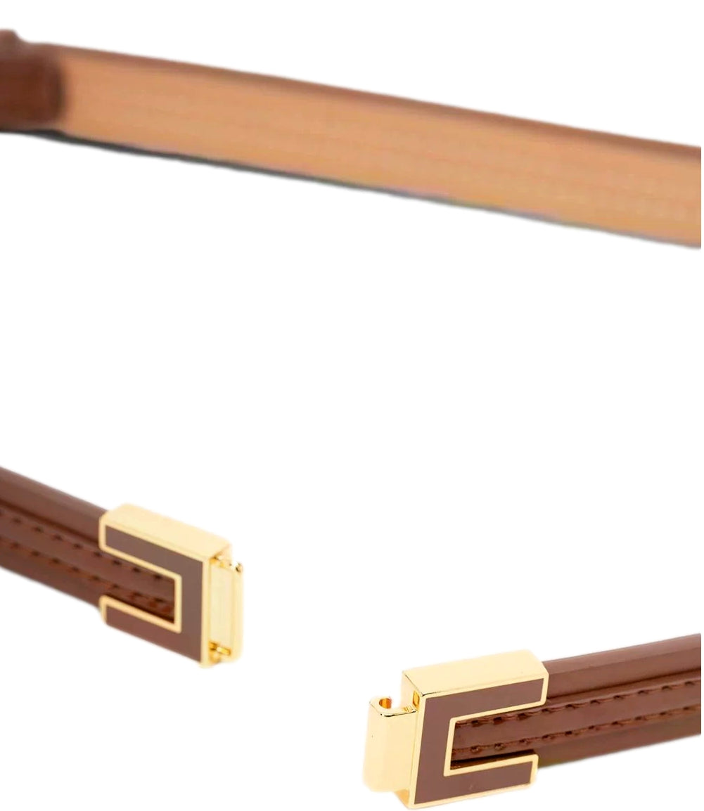 Cintura Elisabetta Franchi Slim con Fibbia Logo Dorata Sigaro