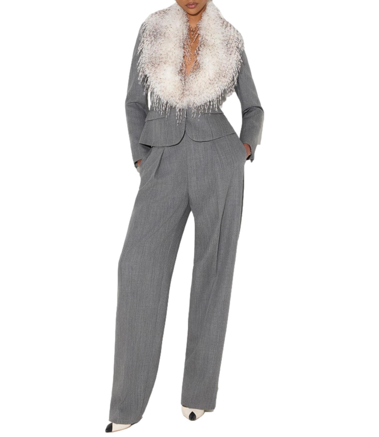 EF Giacca con collo ecopelliccia grigio donna