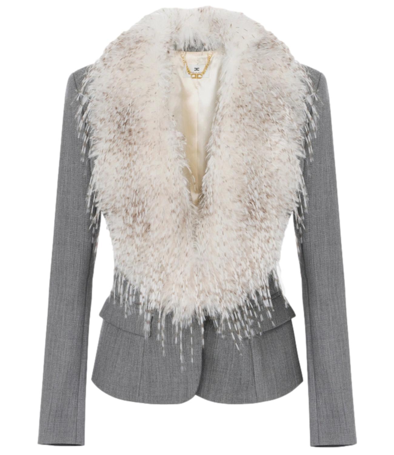 EF Giacca con collo ecopelliccia grigio donna