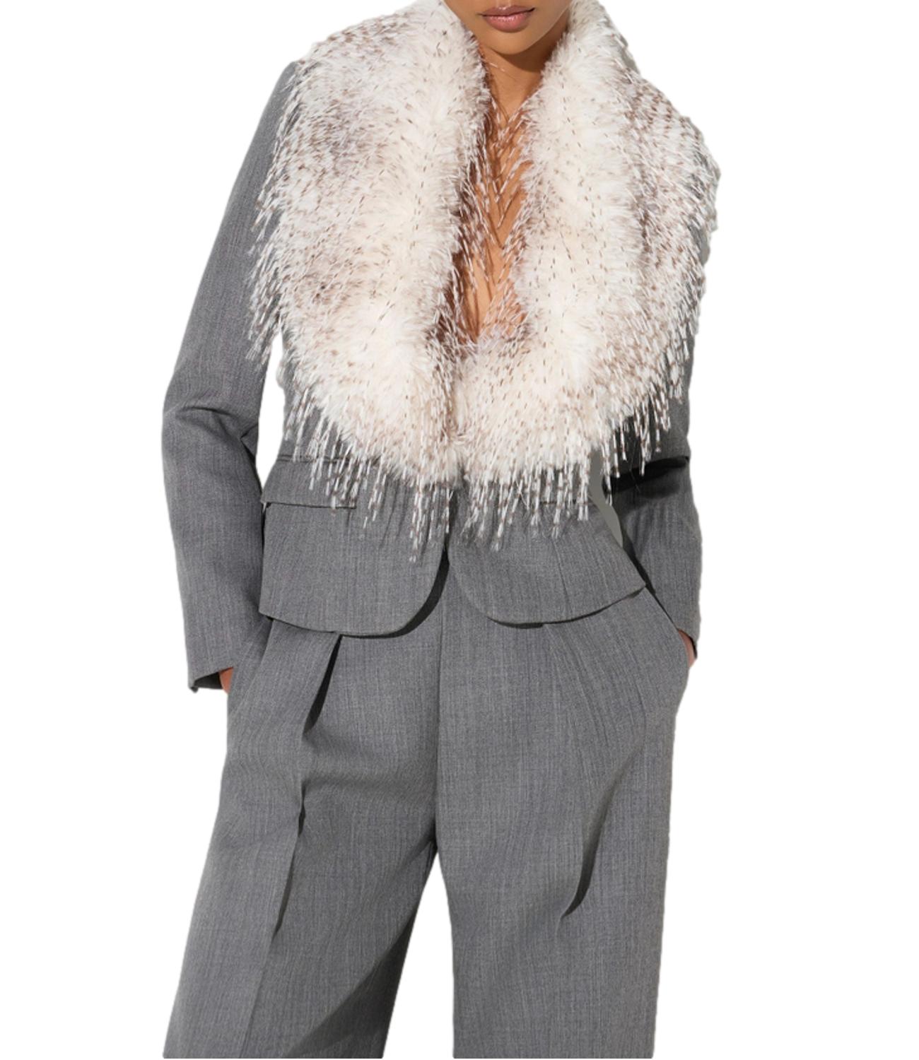 EF Giacca con collo ecopelliccia grigio donna