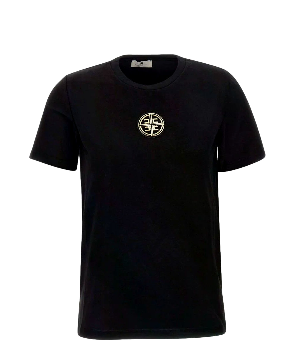T-shirt Elisabetta Franchi in Jersey con Logo Gioiello Nero