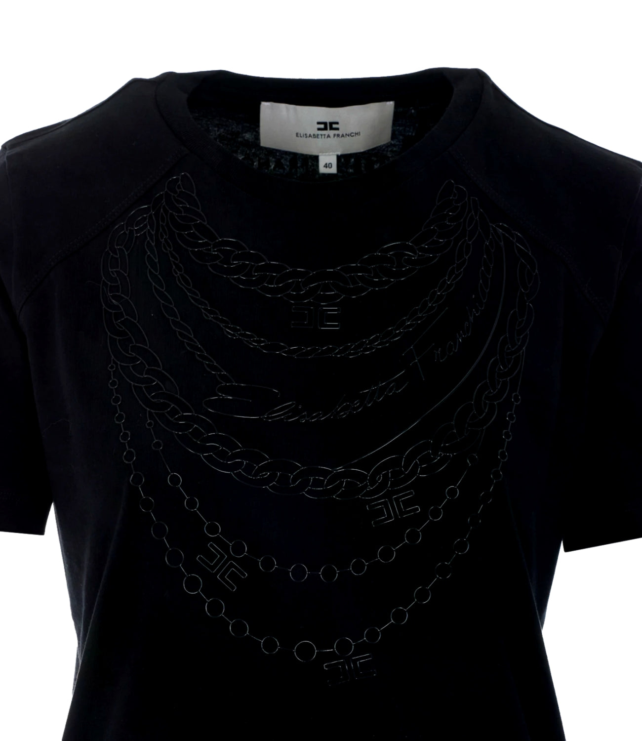 T-shirt Elisabetta Franchi Regular con Stampa Catene Gioiello Nero