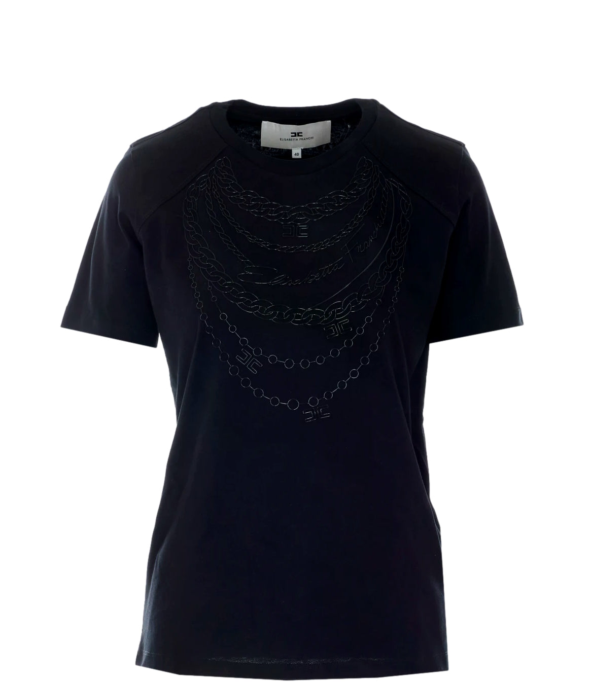 T-shirt Elisabetta Franchi Regular con Stampa Catene Gioiello Nero