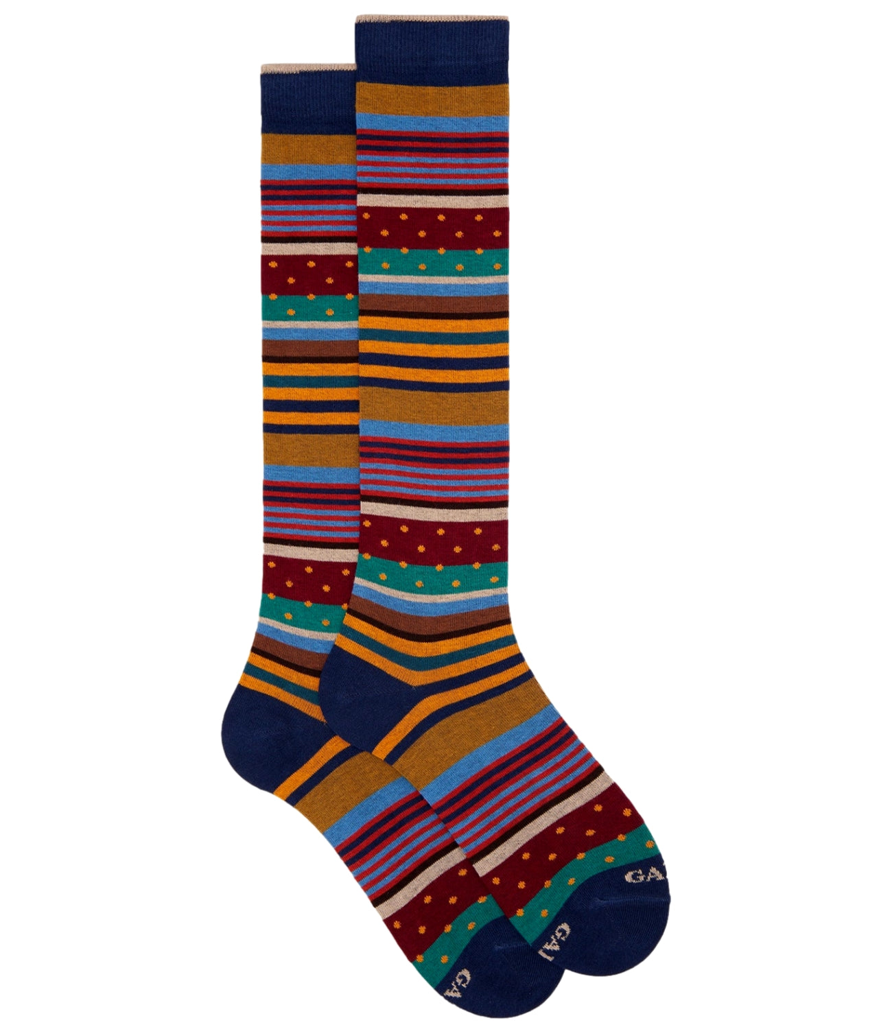 Gallo Calze blu fantasia mix righe e pois