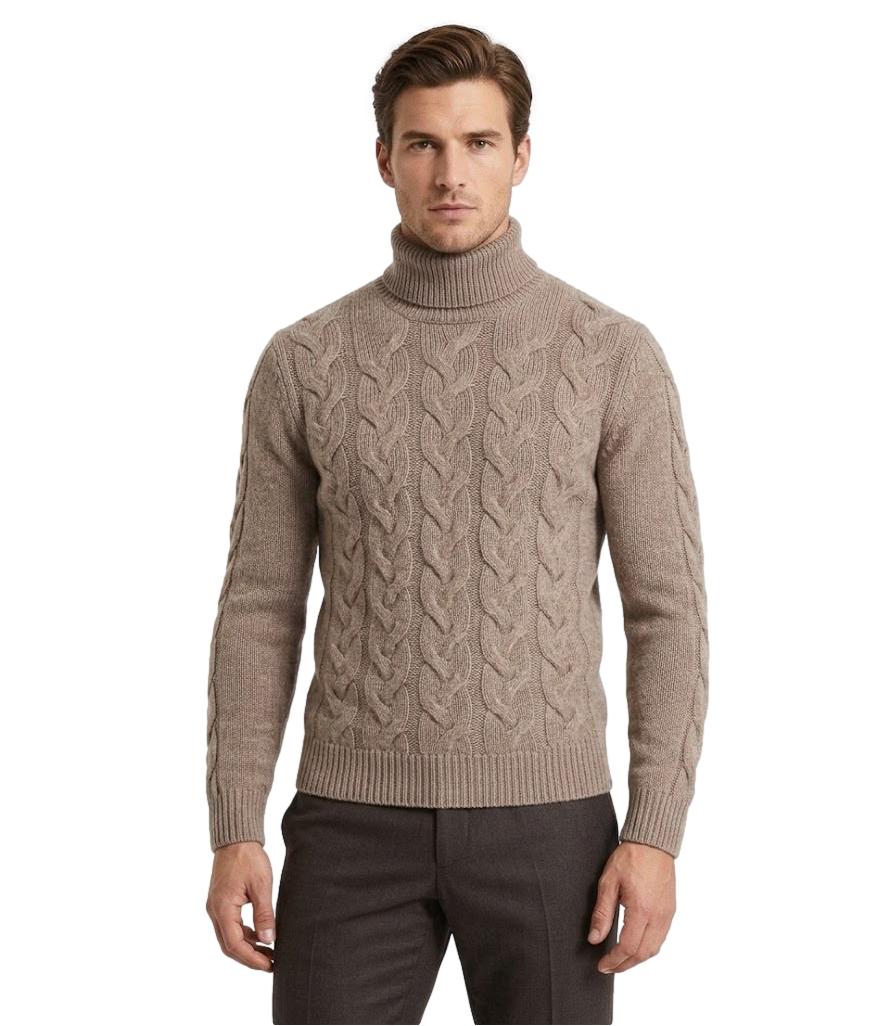 Dolcevita modello ciclista a treccia da uomo beige