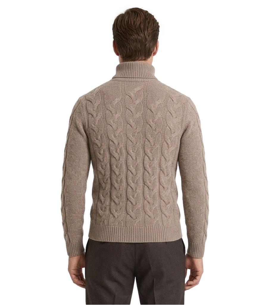 Dolcevita modello ciclista a treccia da uomo beige