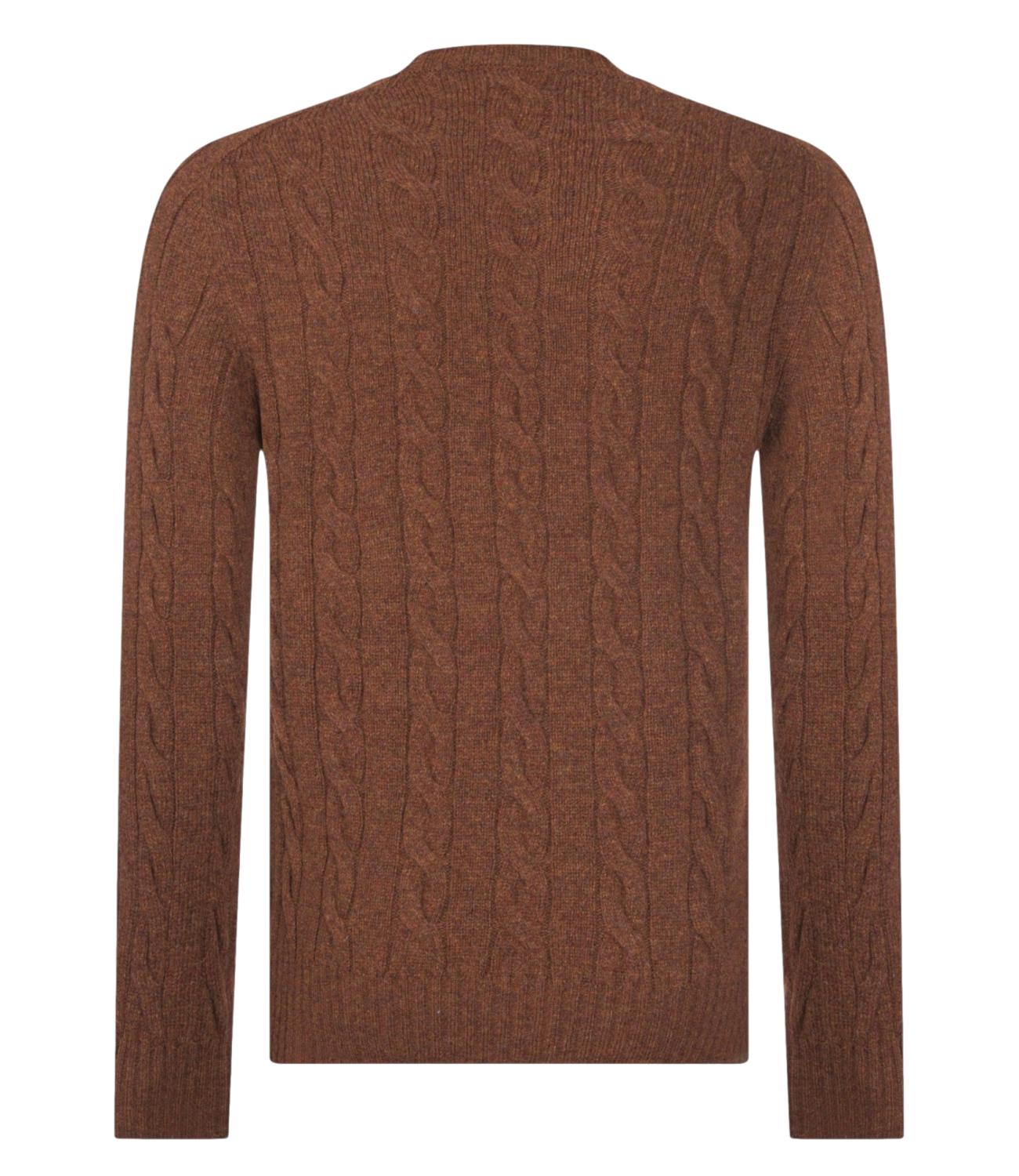 Maglione a treccia Gran Sasso uomo in lana shetland mattone