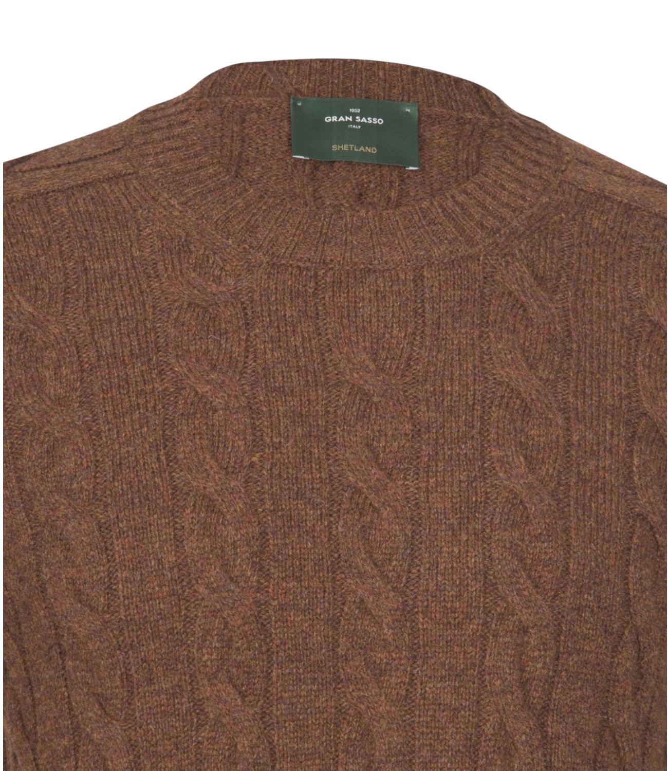 Maglione a treccia Gran Sasso uomo in lana shetland mattone