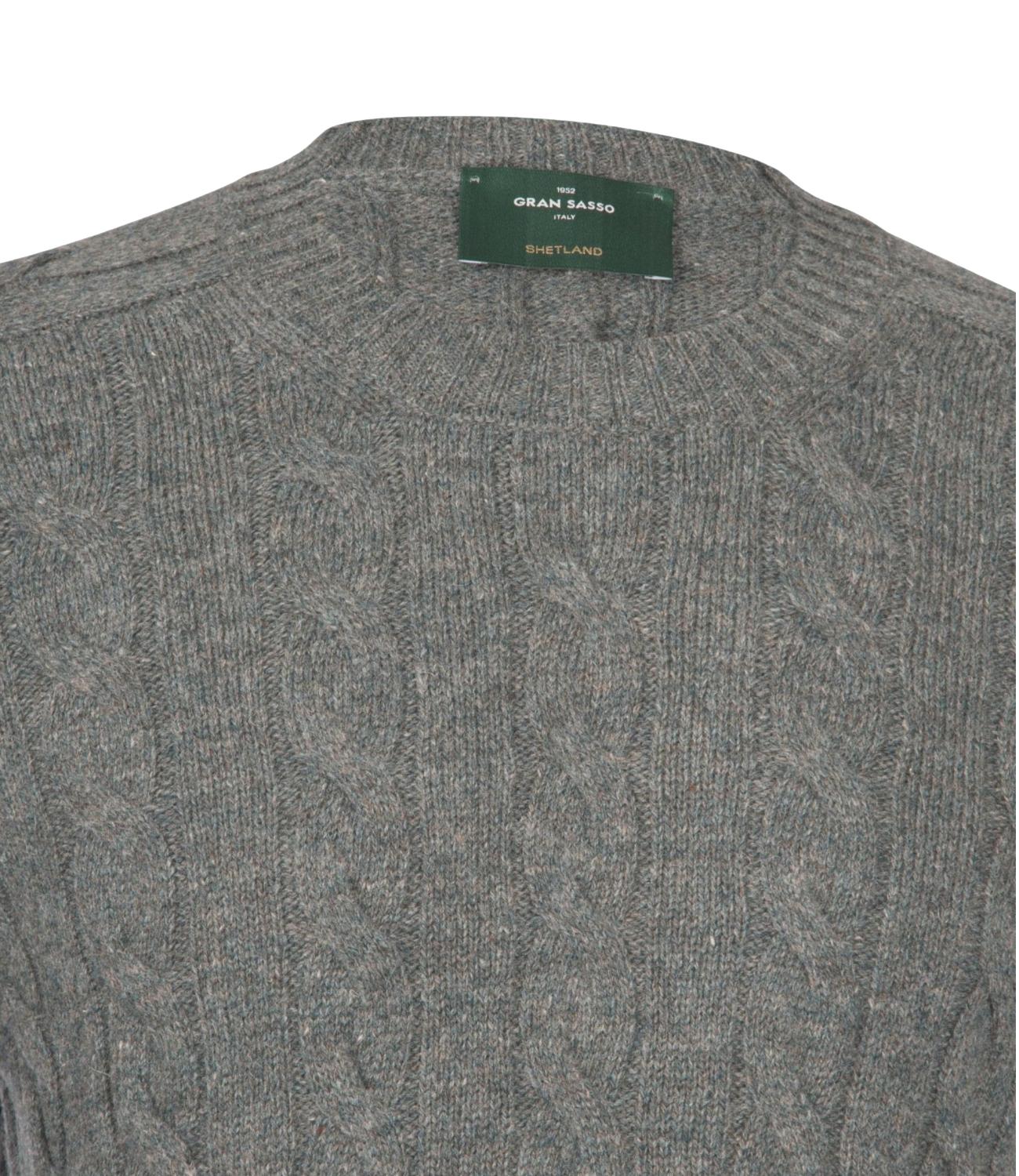 Maglione a treccia Gran Sasso uomo in lana shetland verde