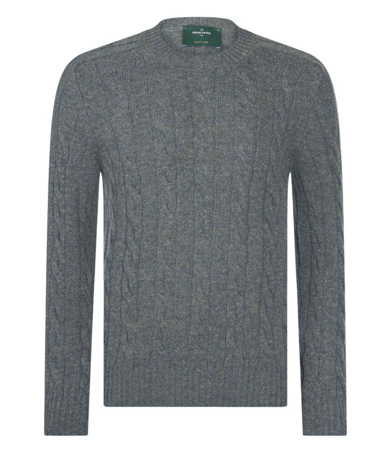 Maglione a treccia Gran Sasso uomo in lana shetland verde