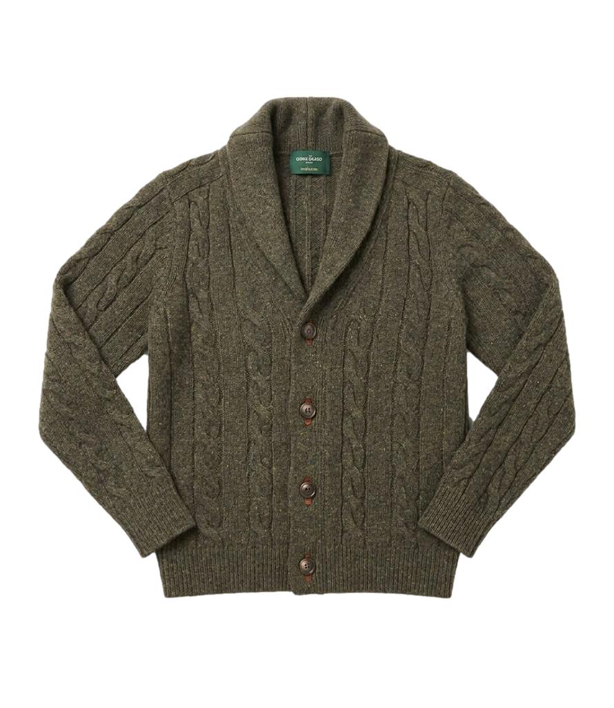 Cardigan Gran Sasso verde uomo con bottoni e collo scialle
