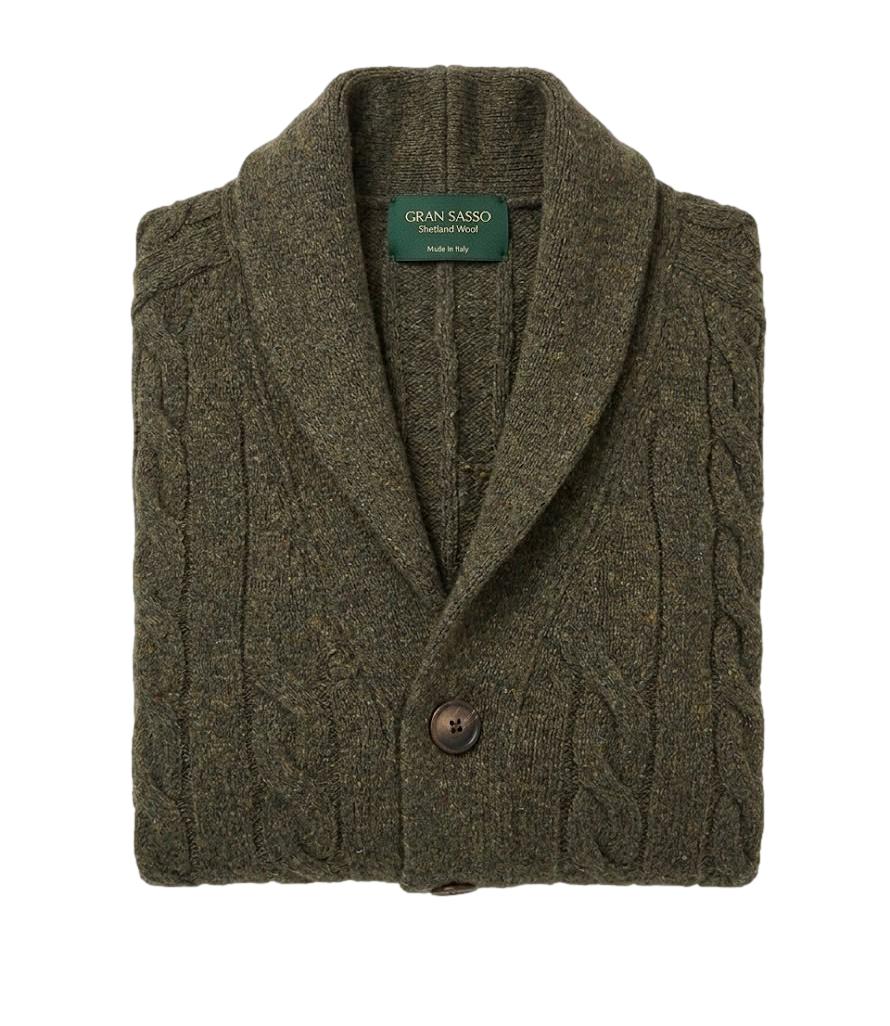 Cardigan Gran Sasso verde uomo con bottoni e collo scialle