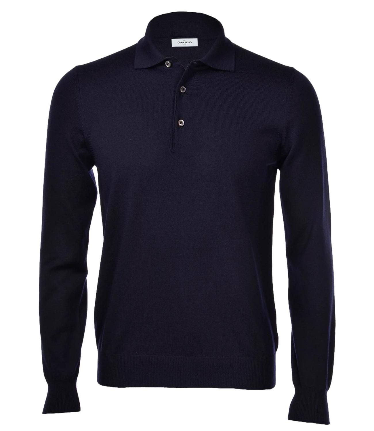 Polo Gran Sasso blu maniche lunghe uomo