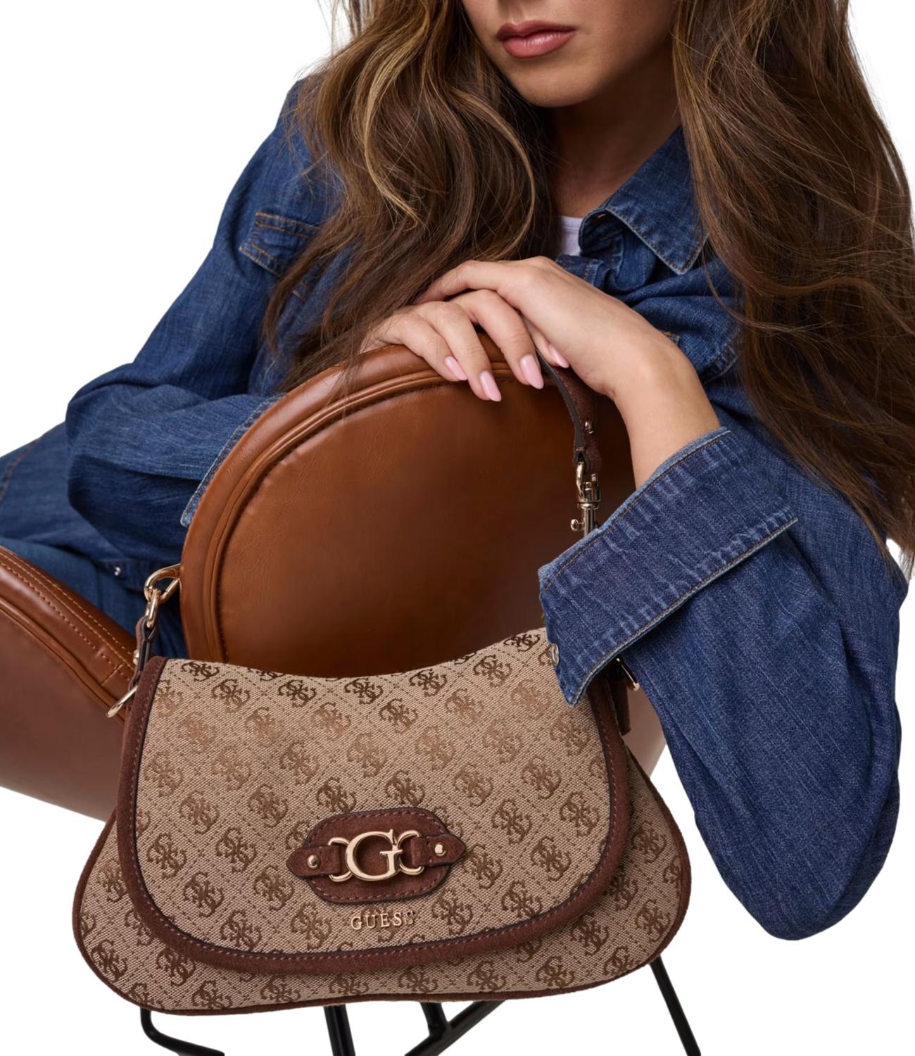 Guess Borsa Samantha Flap Latte Logo/Brown Donna