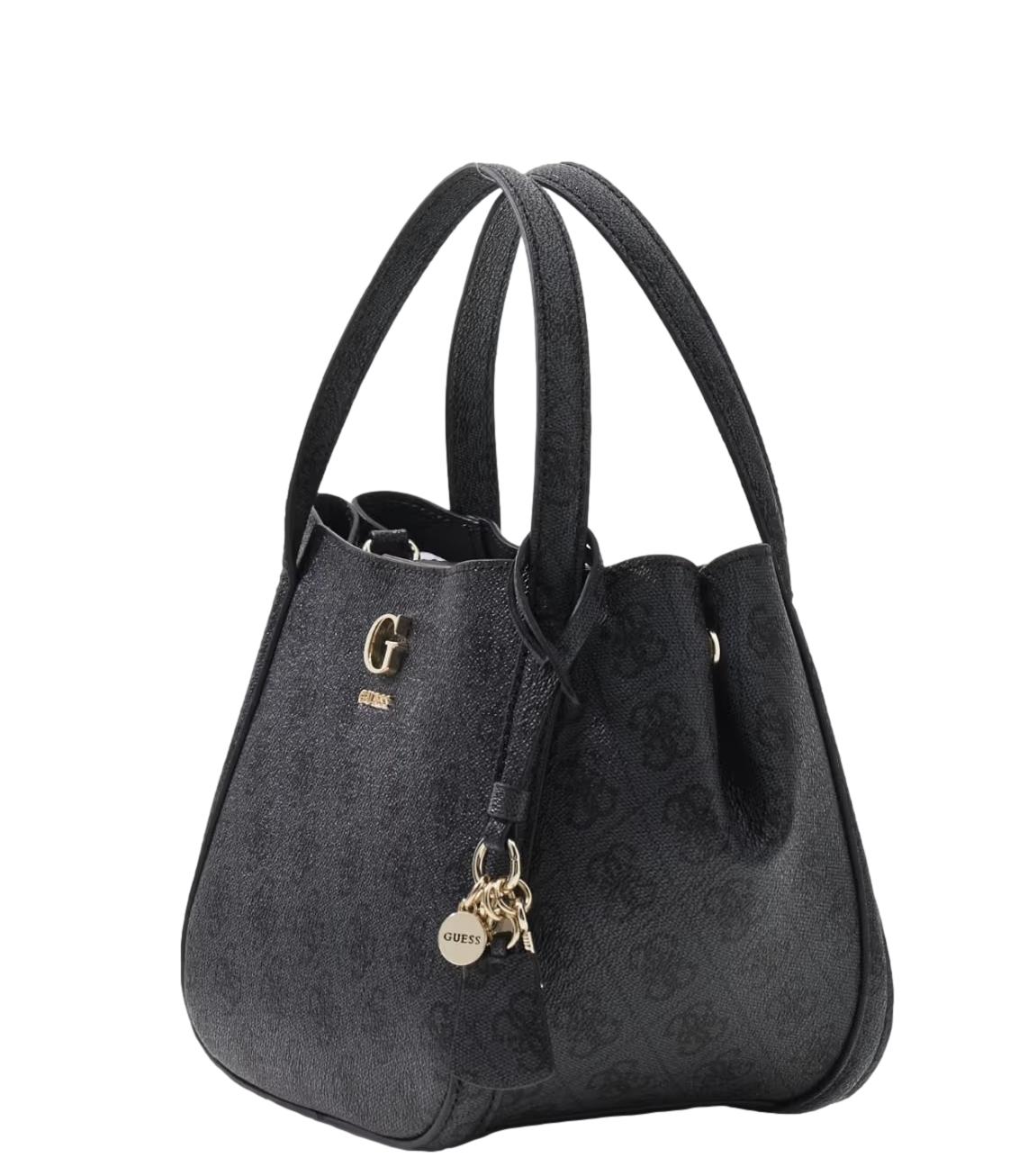 Guess Borsa Coleen Logo Small Satchel Coal Logo Donna