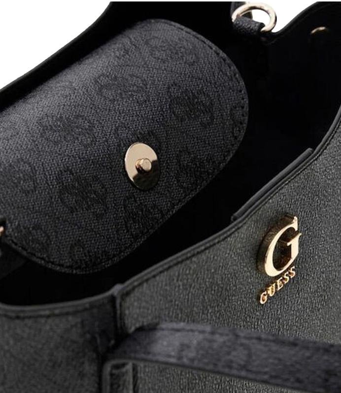 Guess Borsa Coleen Logo Small Satchel Coal Logo Donna