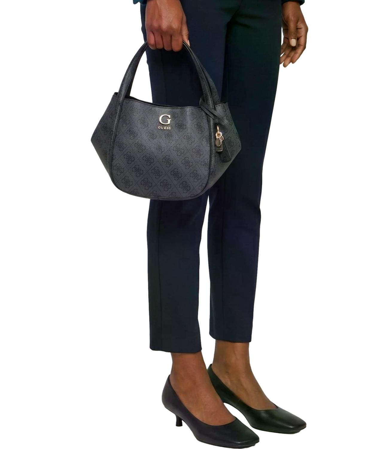 Guess Borsa Coleen Logo Small Satchel Coal Logo Donna