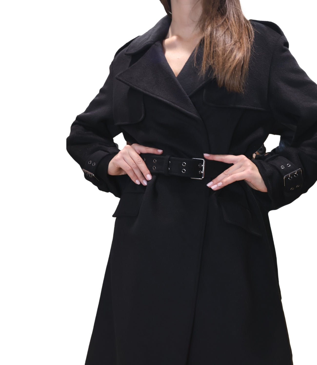 Guess Cappotto Eve Melton Trench Jet Black Donna