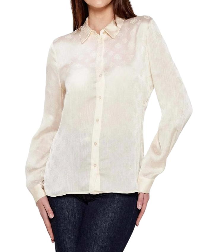 Guess Camicia Ls New Marthe Logo Shirt Cream/White Donna