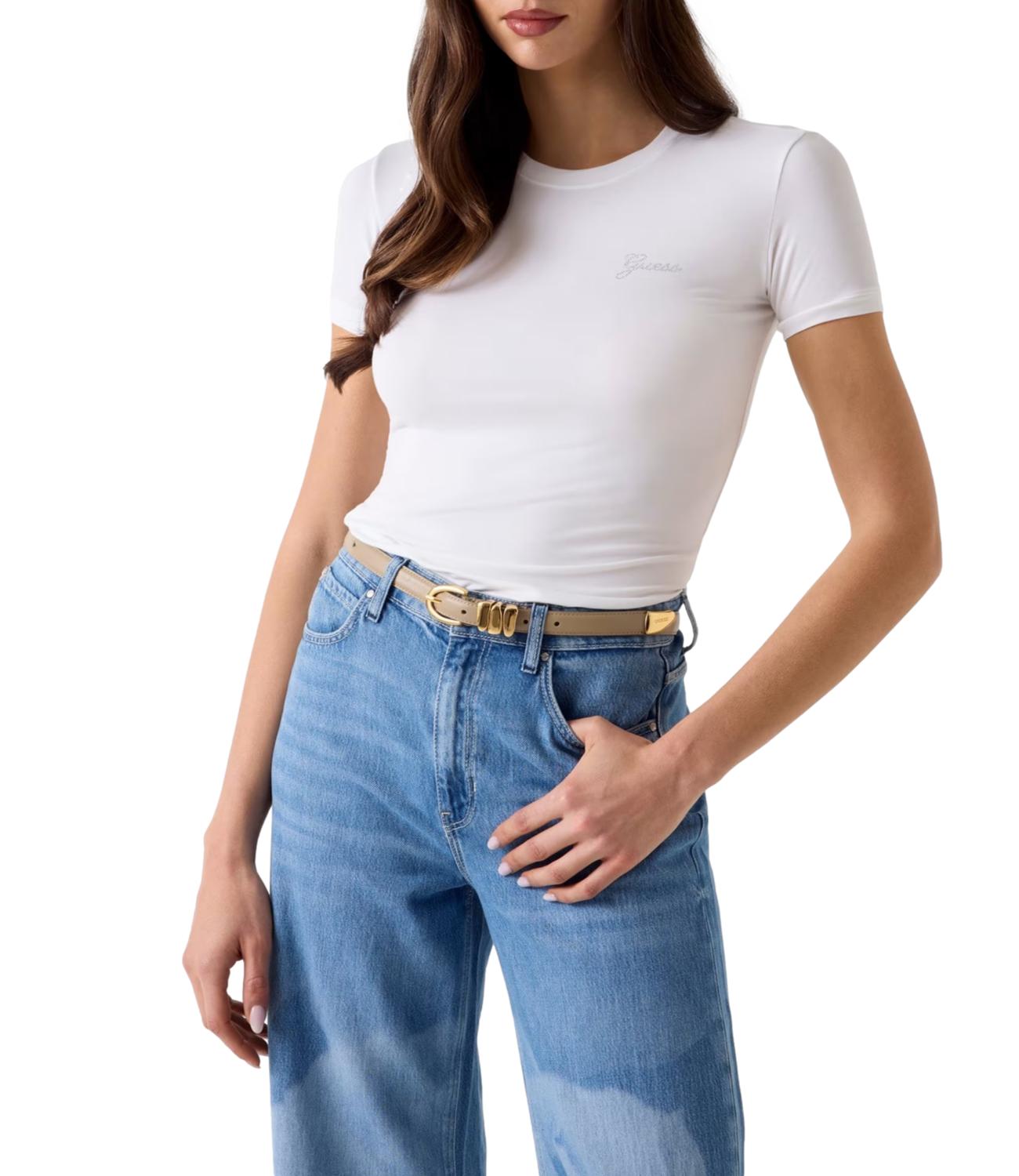 Guess T-shirt New Ss Cn Mini Logo Tee Bianco Donna