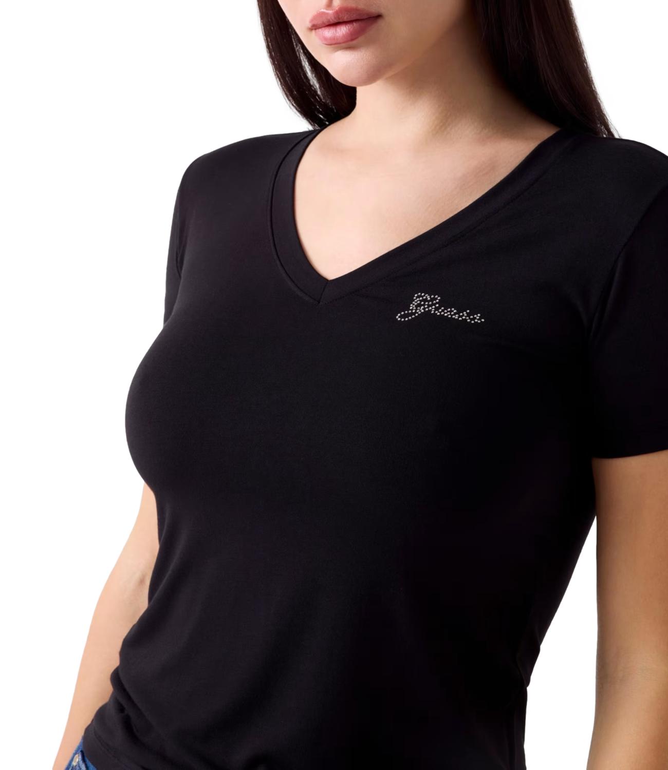 Guess T-shirt New Ss Vn Mini Logo Tee Nera Donna
