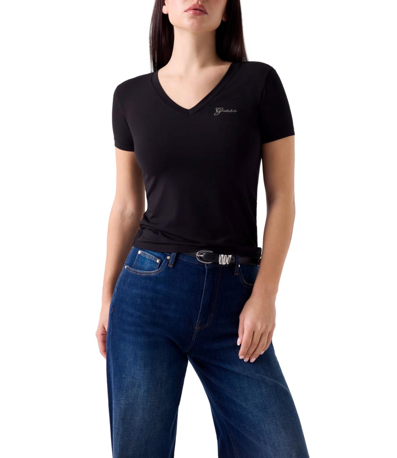 Guess T-shirt New Ss Vn Mini Logo Tee Nera Donna