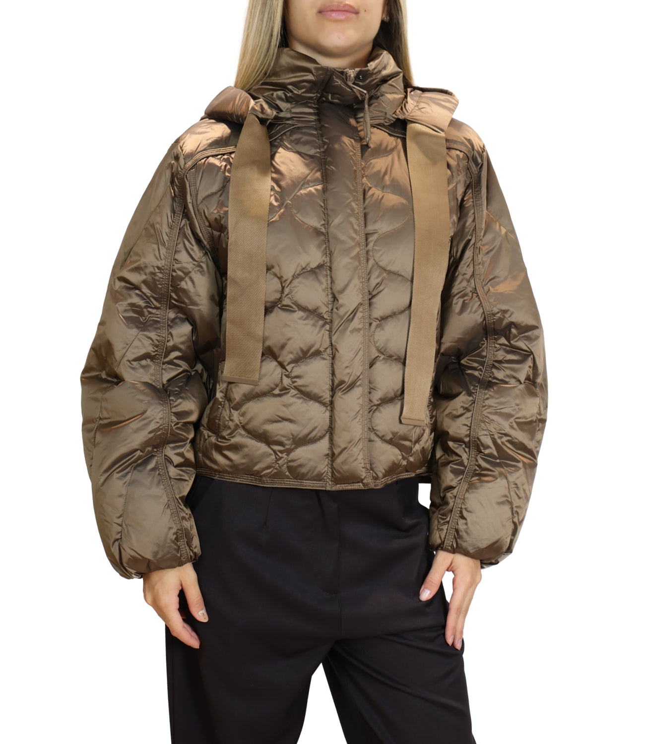Have One Piumino Crop Tortora Donna