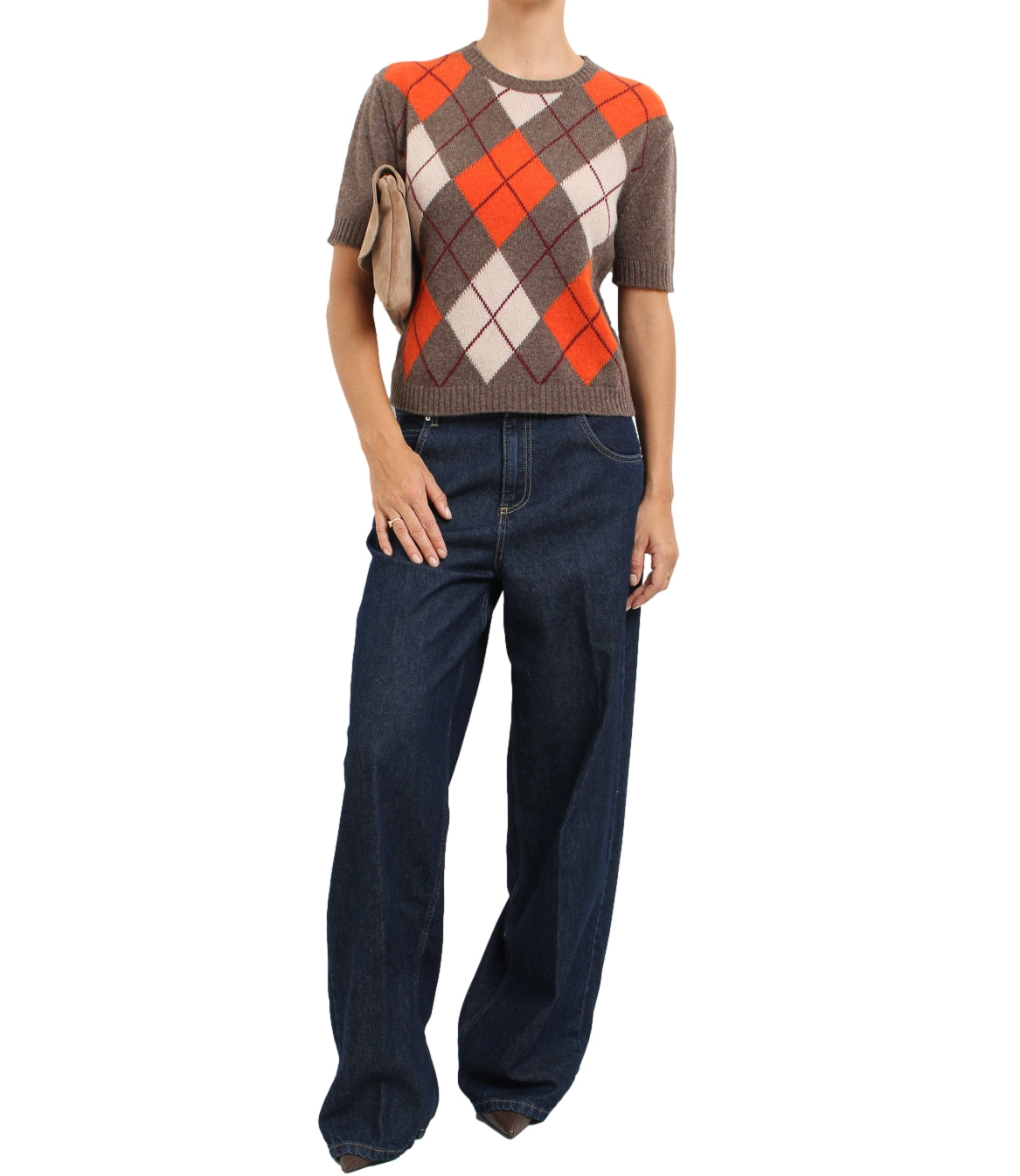 Have One Maglia Rombi Tortora/Arancio Donna