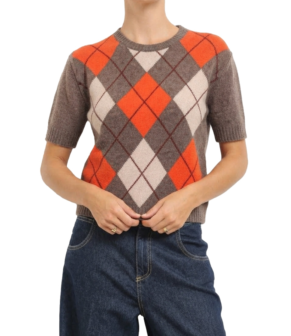 Have One Maglia Rombi Tortora/Arancio Donna