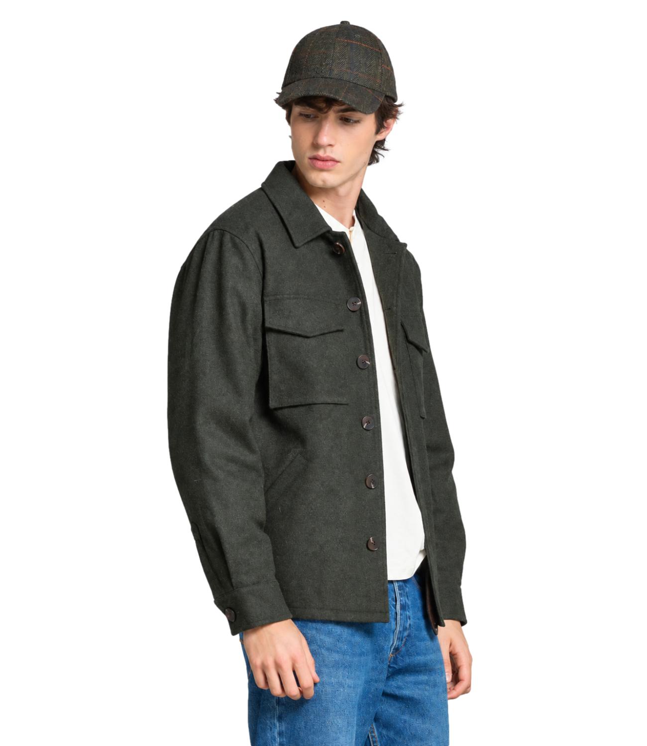 Overshirt Derek Impure verde militare in lana uomo