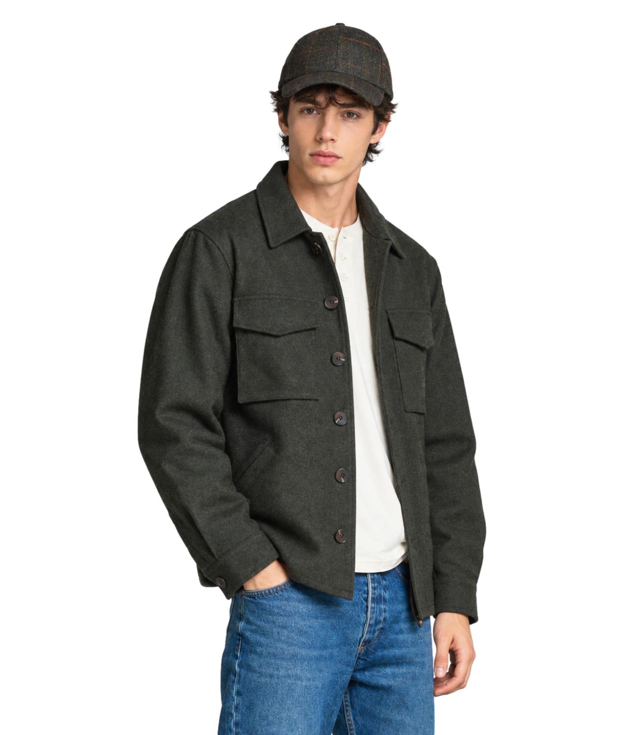 Overshirt Derek Impure verde militare in lana uomo