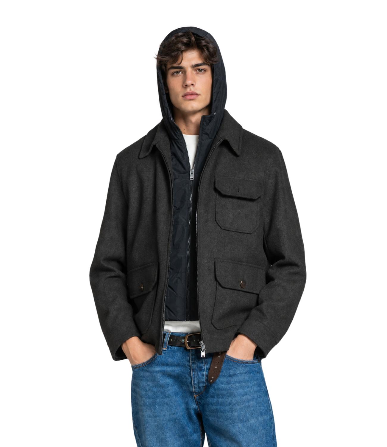 Impure Giubbino Liam Hoodie Jacket mixed wool marrone