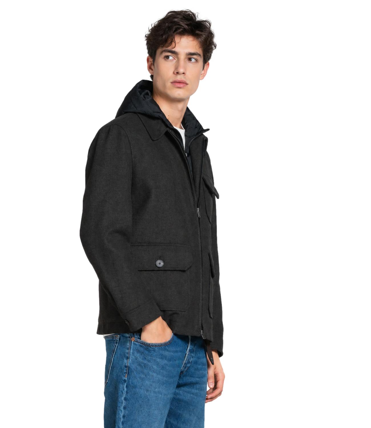 Impure Giubbino Liam Hoodie Jacket mixed wool marrone