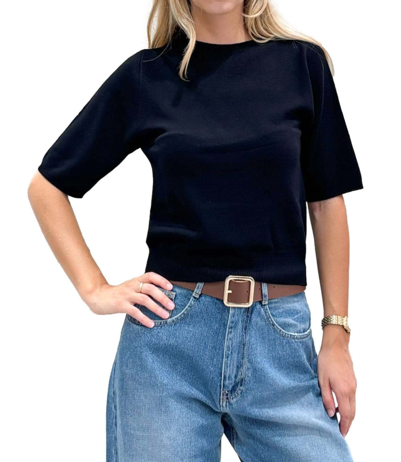 Kontatto Maglia Girocollo Manica Corta Nero Donna