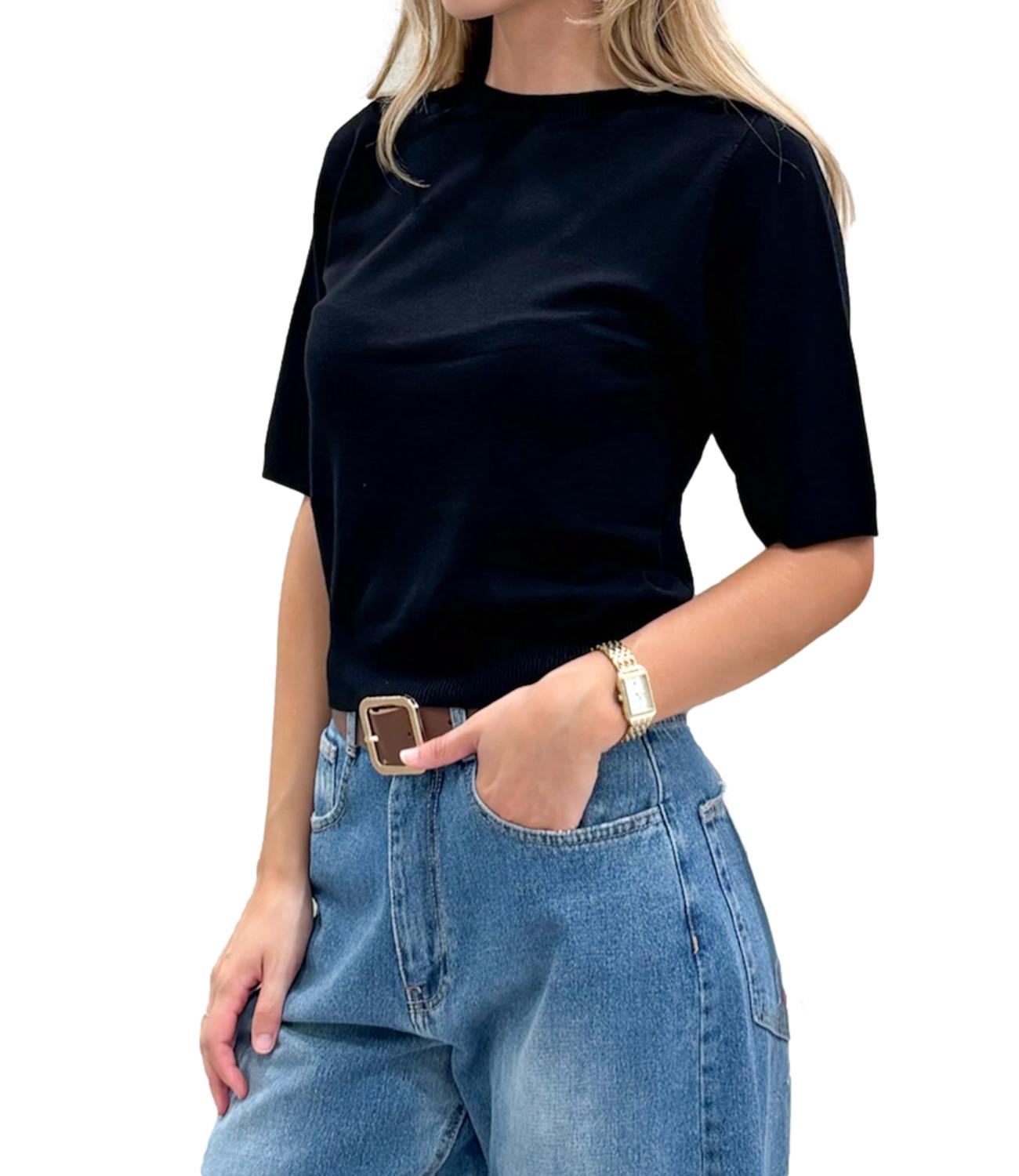 Kontatto Maglia Girocollo Manica Corta Nero Donna