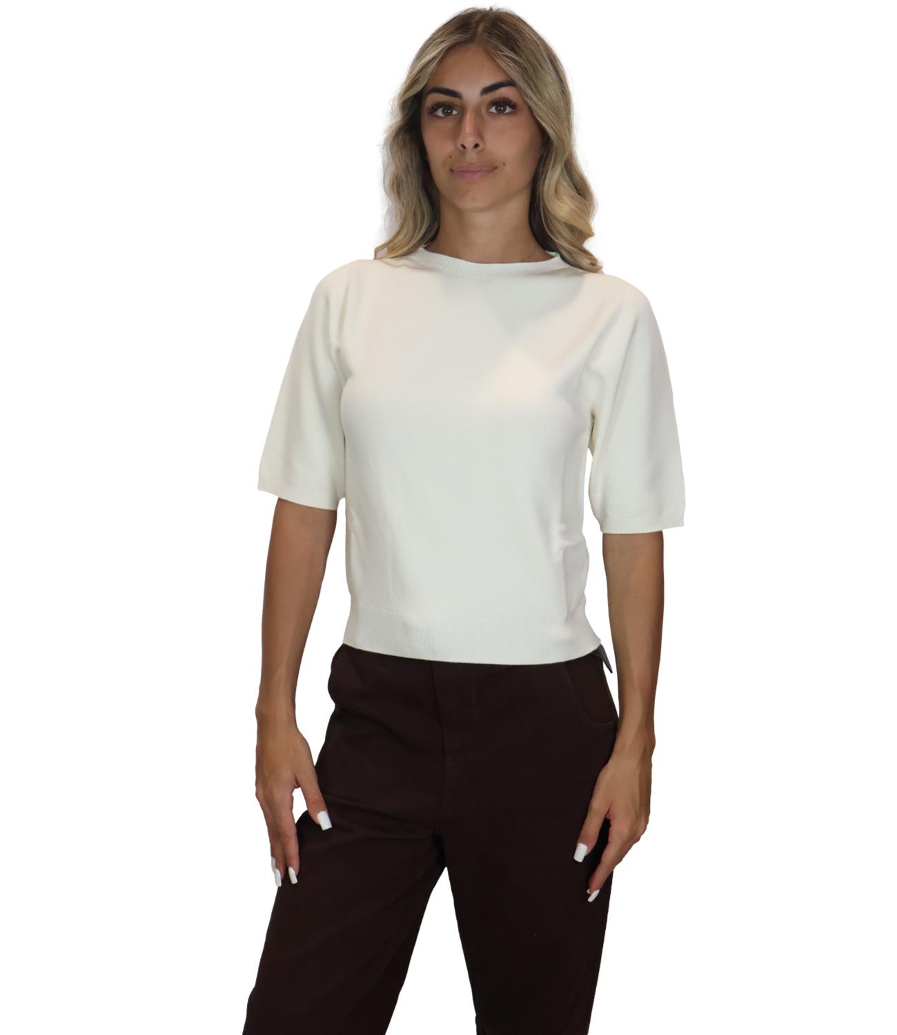 Kontatto Maglia Girocollo Manica Corta Panna Donna