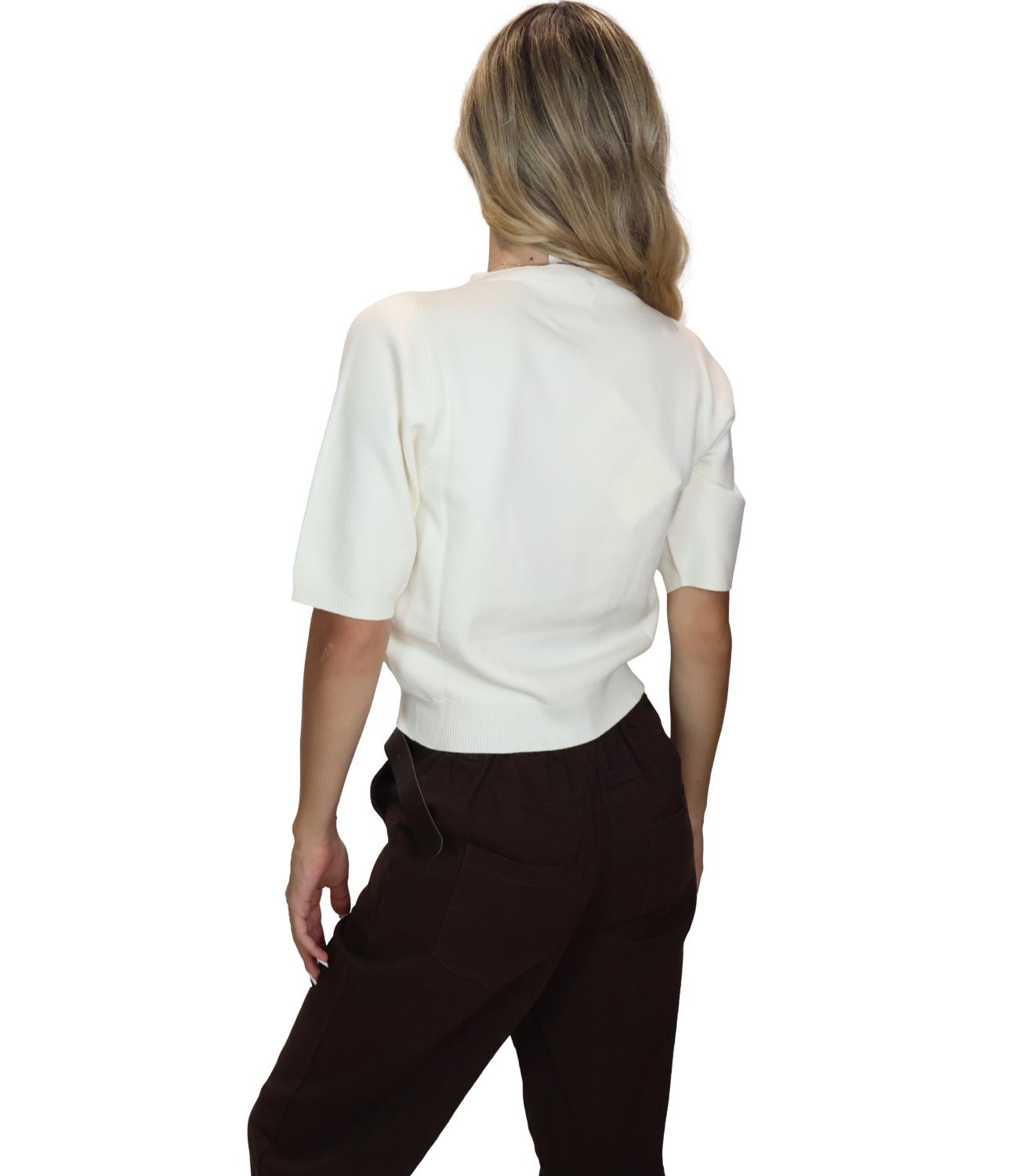 Kontatto Maglia Girocollo Manica Corta Panna Donna