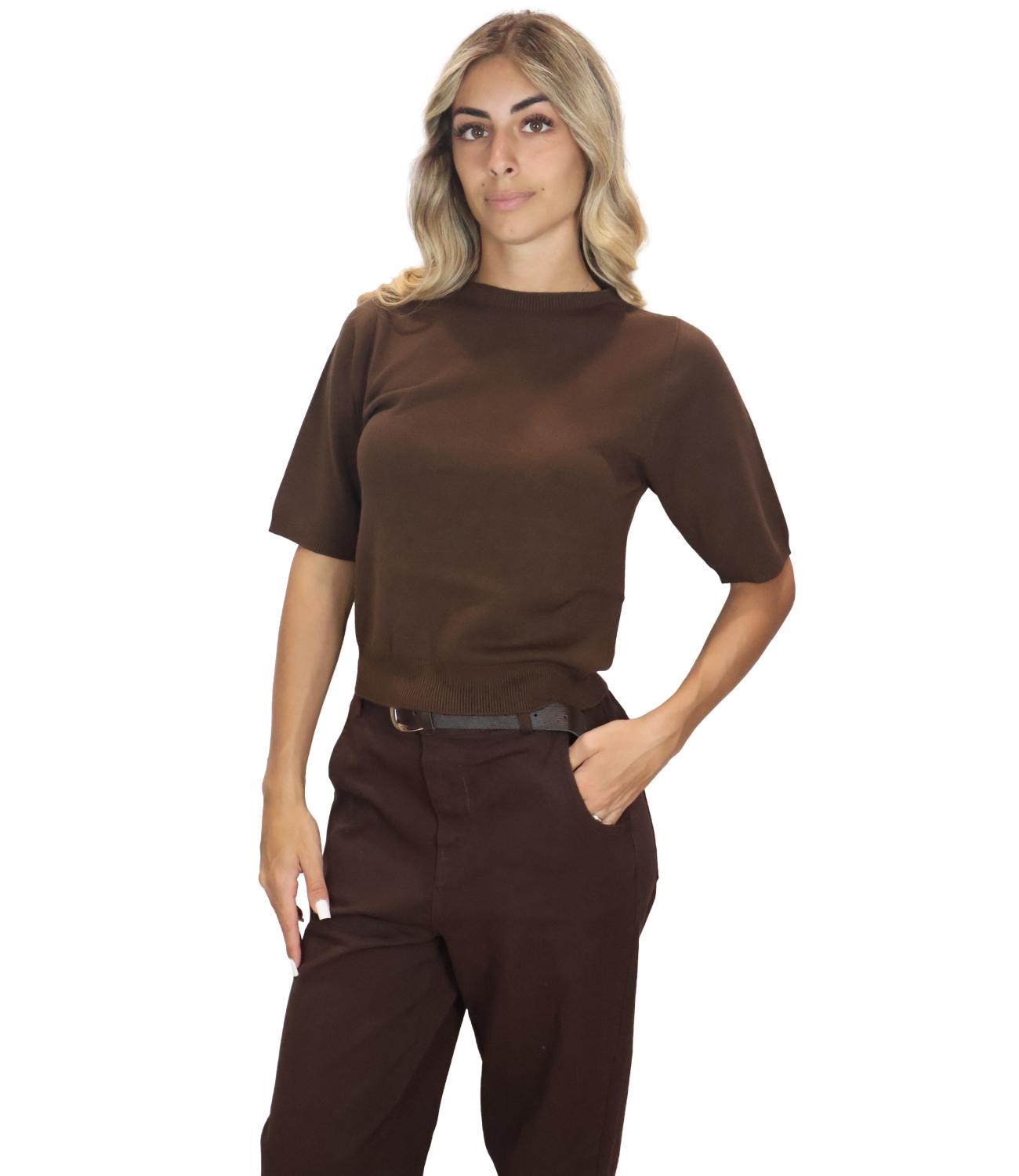 Kontatto Maglia Girocollo Manica Corta Moka Donna