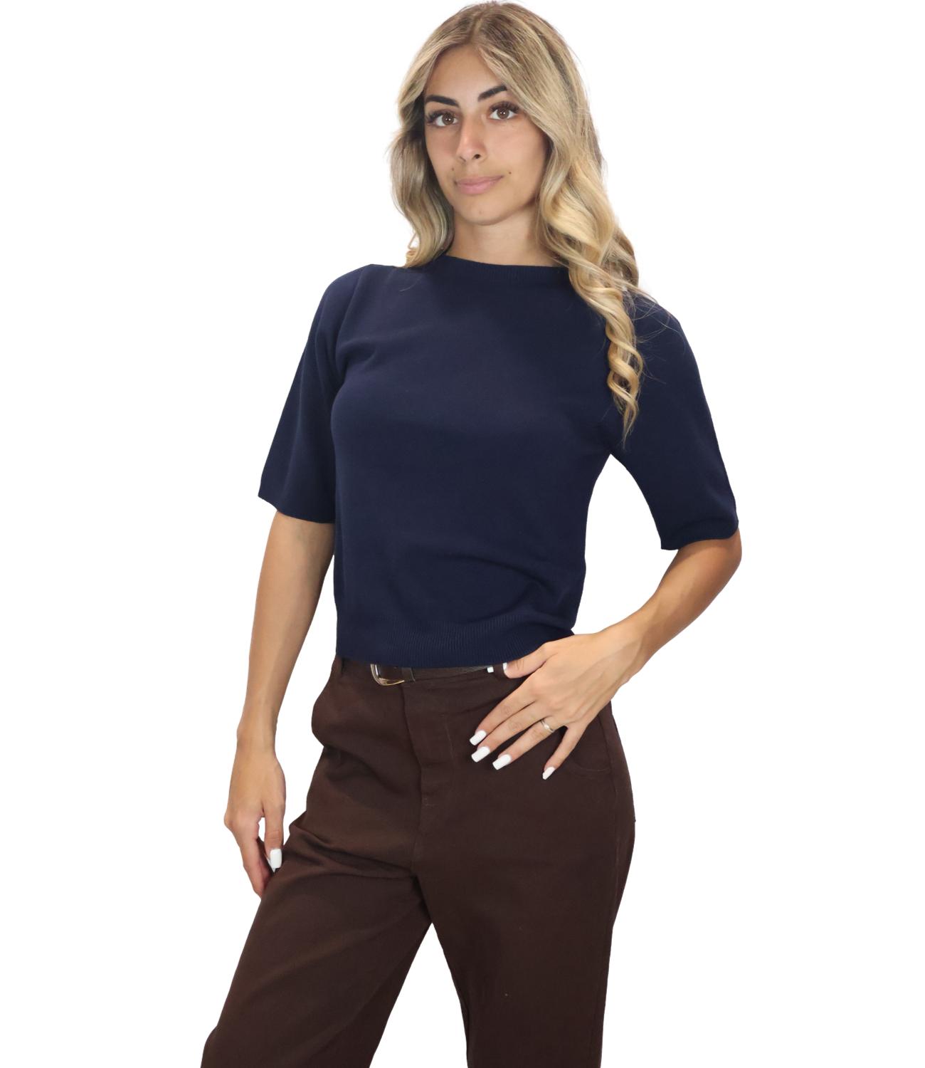 Kontatto Maglia Girocollo Manica Corta Navy Donna