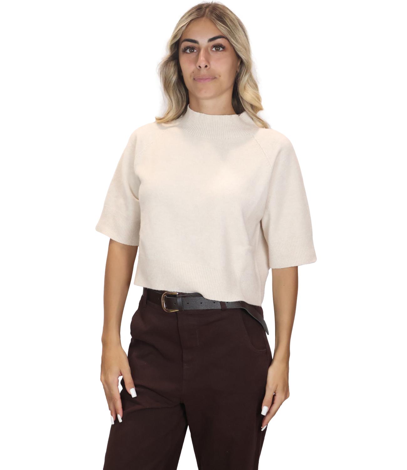 Kontatto Lupetto Manica Corta Beige Melange Donna