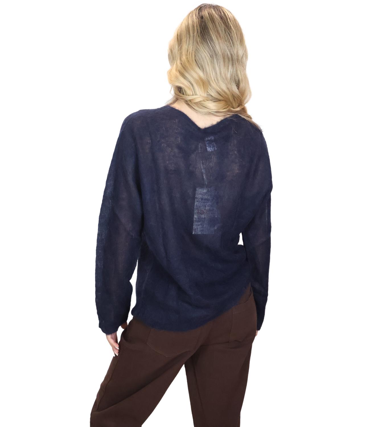 Kontatto Maglia Girocollo Trecce Navy Donna