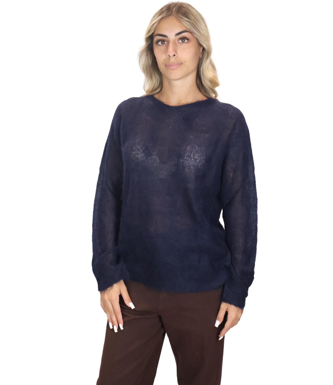 Kontatto Maglia Girocollo Trecce Navy Donna