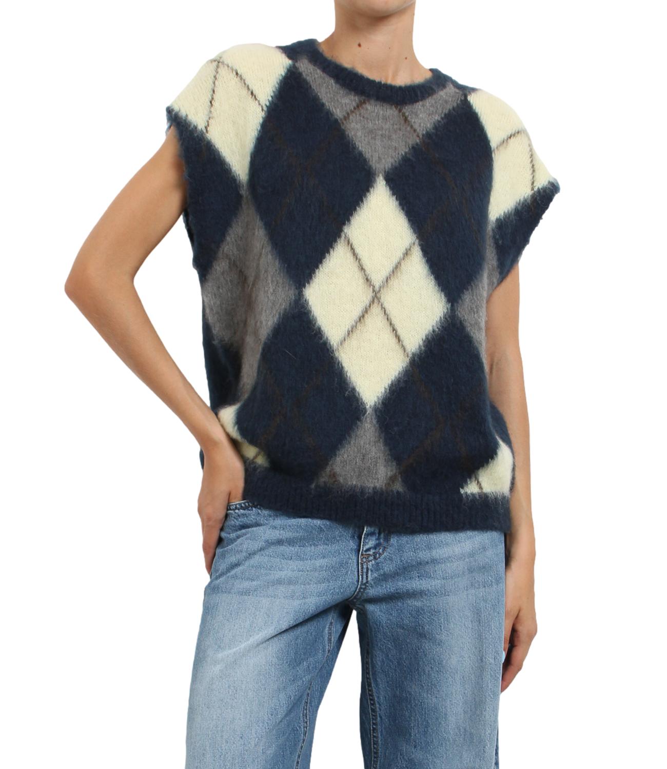 Kontatto Gilet Rombi Blu/Giallino/Grigio Donna