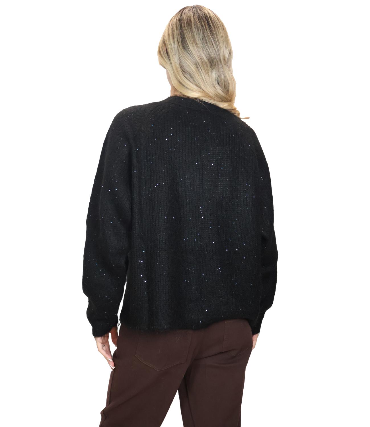 Kontatto Cardigan Bottoni Gioiello Nero Donna