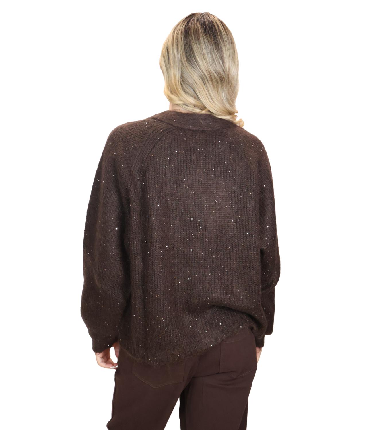 Kontatto Cardigan Bottoni Gioiello Moka Donna