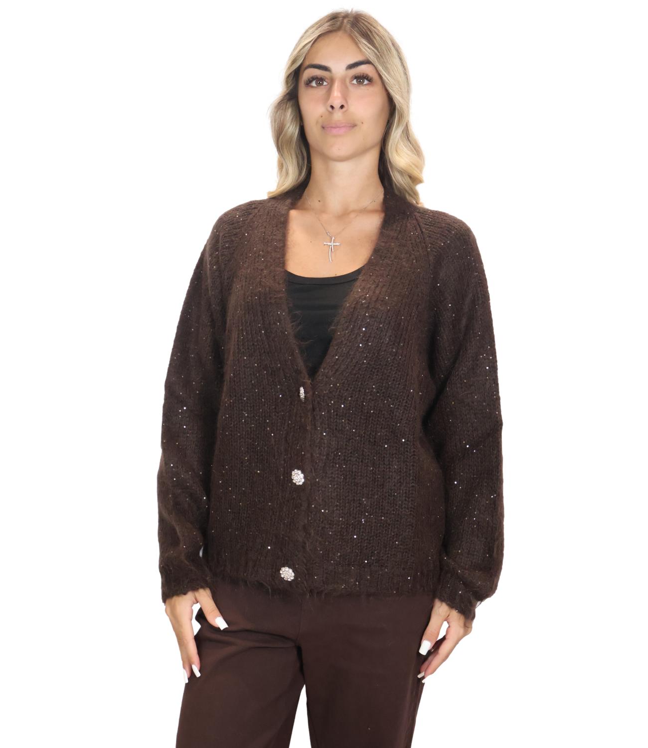 Kontatto Cardigan Bottoni Gioiello Moka Donna