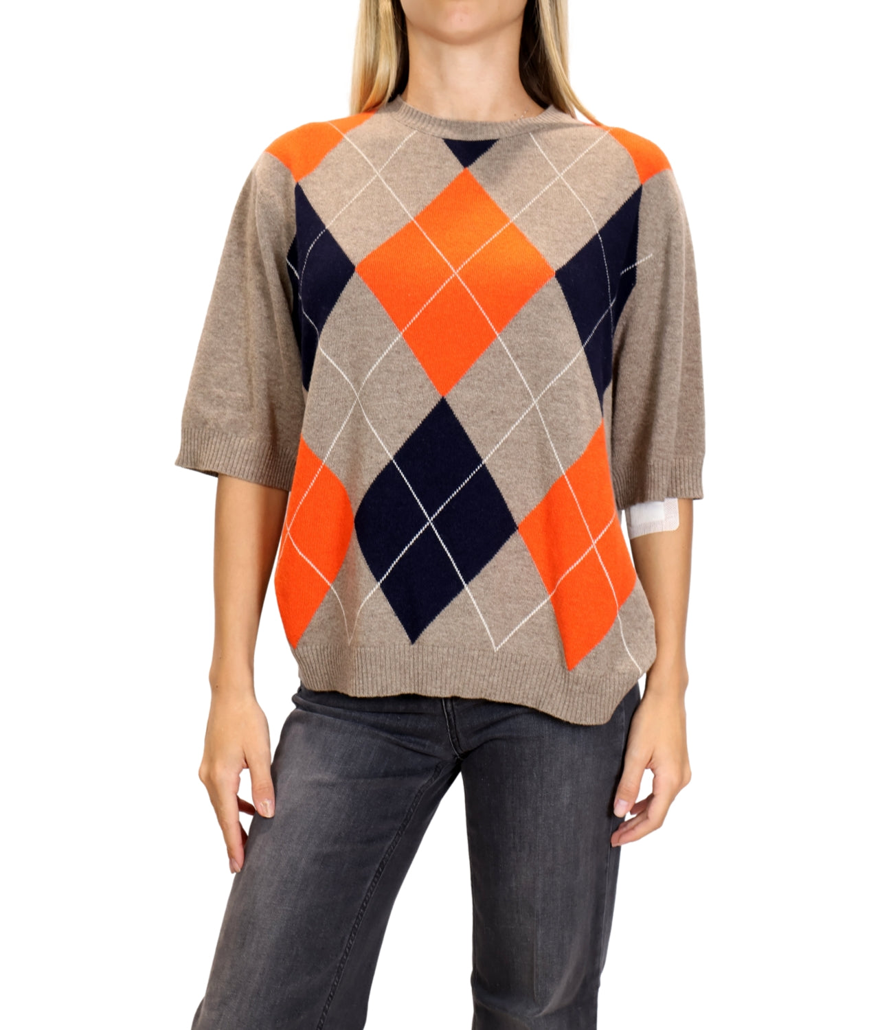 Kontatto Maglia Rombi Tortora/Arancio Donna